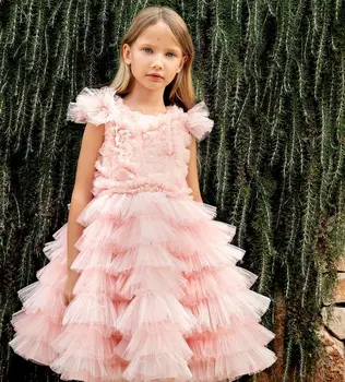 Tutu roz Floare Fata Rochii De Mireasa Volane Skrts Gunoi Copii Copilul Concurs de Rochie pentru sedinta foto Prima Rochie de Comuniune