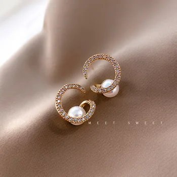 Versiunea coreeană de moda simplu spirală, cerc diamant pearl S925 argint ac cercei de sex feminin temperament sălbatic cercei