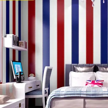 wellyu stil European și American tapet băiat dormitor camera copiilor roșu și albastru dungi verticale stil Britanic tapet