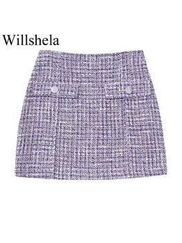 Willshela Femei De Moda Textura Carouri Cu Fermoar Spate Mini Fusta Vintage Cu Talie Înaltă Feminin Chic Lady Fuste Mujer Utilaje