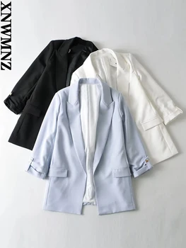 XNWMNZ 2022 Primavara-Vara pentru Femei de Moda Rola Mâneci Decora Elegant Casual Premium Buzunar Sacou Feminin Topuri Chic