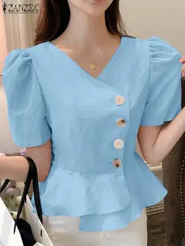 ZANZEA Casual Ciufulit Tiv Femme Camasa Eleganta cu Talie Bluze de Moda coreeană V-gât Wrap Tricouri Femei Butonul Scurt Blusas