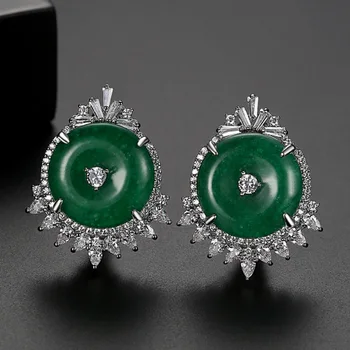 Zlxgirl bijuterii de lux pentru femei brand nunta Stud cercei bijuterii de înaltă calitate, piatra Verde cercei piercing urechi femei cadouri