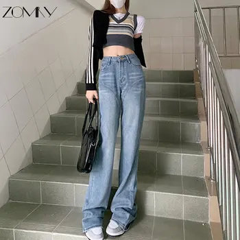 ZOMRY Industria de Cusut Femei Vrac Flare Jeans Primavara Design Clasic, Pantaloni Talie Joasa Lungime Completă Coreea Moda Umflat